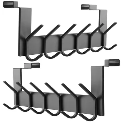 Immagine prodotto di Gancio appendiabiti in acciaio inossidabile, 6 ganci, set da 2, colore nero, dimensioni 39 x 13 cm