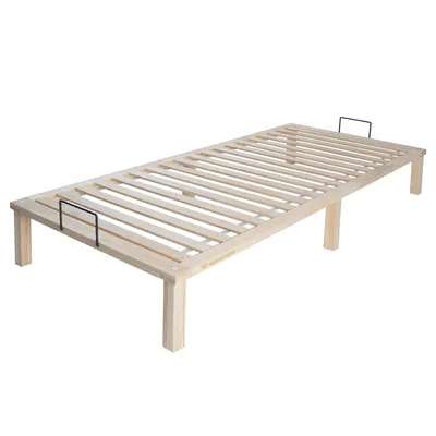 Produktbild von SOLID BED Holzbett aus verleimtem Kiefernholz. Das Set beinhaltet einen einfachen Rahmen aus Natursperrholz. Stabiler faltbarer (90x200 cm)