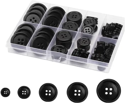 Zdjęcie produktu dla Guziki, 15 mm, czarne, 4 otwory, 50 sztuk, do szycia i rękodzieła