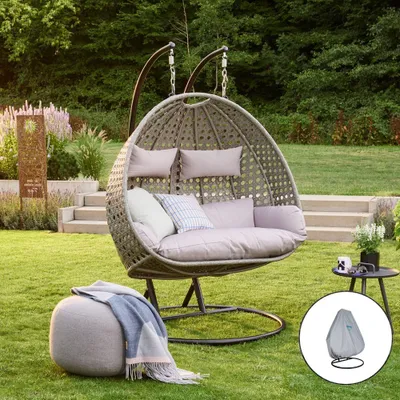 Produktbild von HOME DELUXE - Polyrattan Hängesessel TWIN Grau - komplett