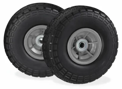 Image de Relaxdays, lot de 2 roues pour diable, pneus en caoutchouc plein anti-crevaison, 4,1/3,5-4", axe de 16 mm, charge max. 150 kg, 260 x 85 mm, noir-gris