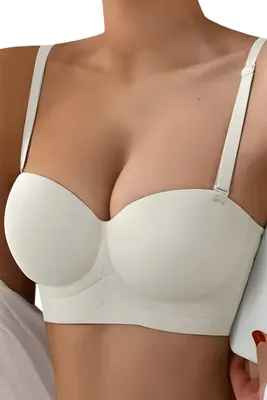 Immagine prodotto di Reggiseno senza cuciture e con ferretto, Linovit®, Push-up, Spalline rimovibili, Doppio sistema di chiusura, Ideale per abiti senza schienale, Bianco, L