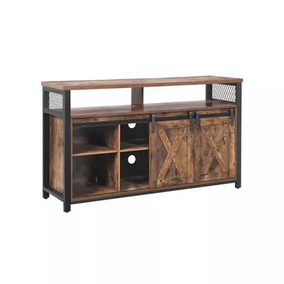 Produktbild von In And OutdoorMatch TV-Schrank Davon - TV-Tisch mit 2 Schiebetüren - für Fernseher bis zu 60 Zoll - mit verstellbaren Regalen - Industriedesign - Vintage-Braun/Schwarz