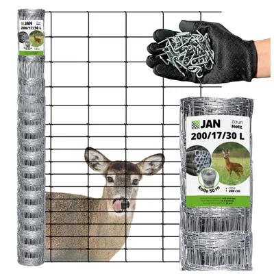 Produktbild von Wildzaun - Forstzaun  - Knotengeflecht - 50 M - Höhe 2 M - Geeignet Für Rehe 200/17/30 L verzinkt