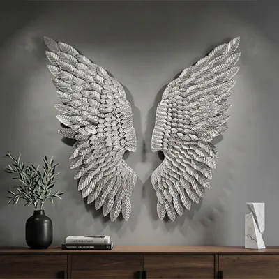 Immagine prodotto di Set di pannelli decorativi per parete, in metallo, 37,5 x 3 x 100 cm, colore argento, marca Mauro Ferretti, linea Ali Beauty