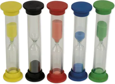 Produktbild von TimeTEX Sanduhren-Set mit Holzkappen 5-tlg., 10cm hoch, 2,5cm ø