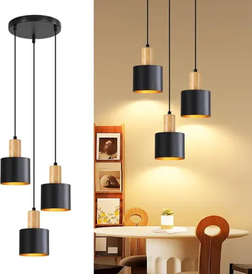 Image de ZMH Suspension Table à manger E27 Lampe suspendue Lampe de cuisine Suspendue 3 flammes Lampe de salle à manger Noir Or Suspensions Réglables en hauteur Sans ampoule