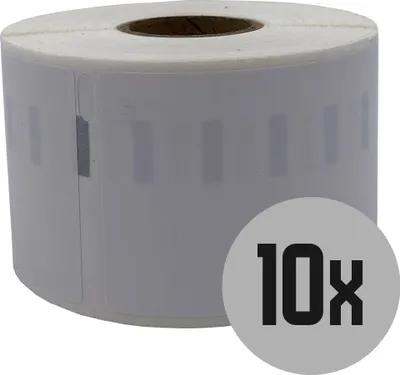 Zdjęcie produktu dla Etykiety kompatybilne z drukarkami Dymo, model S0722560 11356, wymiary 41 x 89 mm, kolor biały, trwałe, 10 rolek, 300 etykiet na rolkę