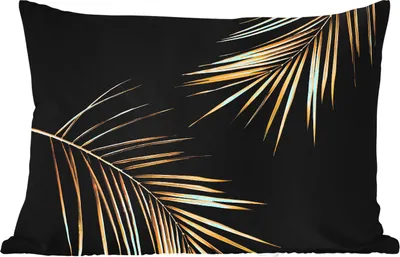 Produktbild von MuchoWow® Outdoor Kissen - Blätter - Pflanzen - Gold - Schwarz - Luxus - 50x30 cm - Wetterfest - Lounge Kissen - Sofa kissen - Wohnzimmer Dekoration