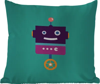 Produktbild von MuchoWow® Outdoor Kissen - Roboter - Rad - Lila - Grün - Jungen - Kinder - 50x50 cm - Wetterfest - Lounge Kissen - Komfortabel - Kissen mit Bild