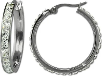 Obrázok produktu pre Amello Náušnice z nehrdzavejúcej ocele Dámske trblietavé zirkóny biele 30 mm ESOS04W