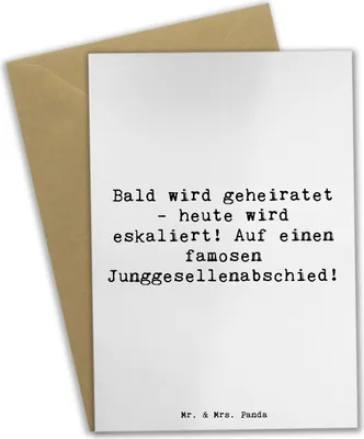 Produktbild von Mr. & Mrs. Panda Grußkarte Spruch Junggesellenabschied Eskalation - Weiß - Geschenk, Heiraten, Klappkarte, osterkarten, Grußkarten, individuell, Heirat, einladungskarten