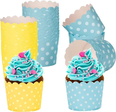 Obrázok produktu pre Papierové formičky na muffiny, 100 kusov, žlté a modré, rozmer 7x5,5x6 cm, vhodné na pečenie muffinov