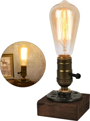 Produktbild von Loft Holz Tischlampe Vintage Schreibtisch Lampe E27 Birne Retro Industrial Nachtlicht für Schlafzimmer Wohnzimmer Home Art Display Cafe Antique Décor