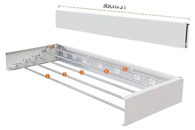 Obrázek produktu pro Stojan na oblečení, nástěnný, skládací, 80 cm - 5 tyčí