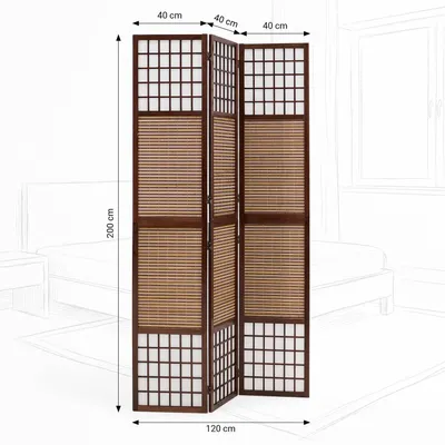Produktbild von Homestyle4u Paravent Raumteiler 3 teilig Blickdicht Holz Bambus Reispapier Braun Sondergröße 2m Indoor