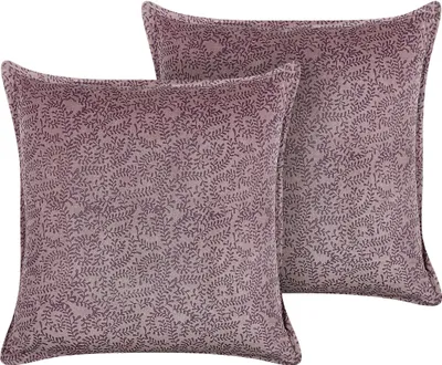 Obrázek produktu pro BELIANI Sada 2 dekorativních polštářů růžové samet a bavlna 45 x 45 cm květovaný vzor potisk boho dekorace
