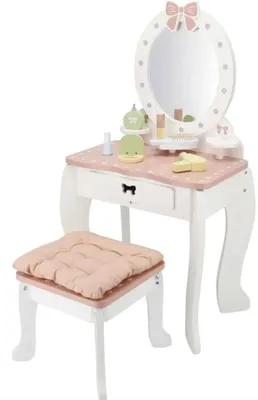 Produktbild von lupilu® Holz Kinder Schminktisch mit Hocker und großem Spiegel Frisiertisch inkl. Zubehör 9-teilig