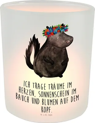 Produktbild von Mr. & Mrs. Panda Glas Teelichthalter Stinktier Mädchen - Transparent - Geschenk, Windlicht, Raubtier, Balkon, Namaste, Yoga, Outdoor, Wildtier, Skunk