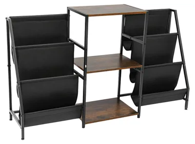 Immagine prodotto di Mensola porta giradischi - Scaffale a 3 livelli per vinili - Espositore doppio per LP - Contenitore per dischi in vinile e riviste - Metallo e legno - Aspetto legno nero