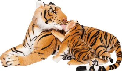 Produktbild von BRUBAKER Stofftier Plüschtier Tiger mit Baby braun 100 cm