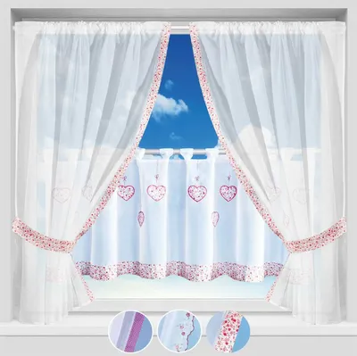 Zdjęcie produktu dla Komplet firan woalowych ze ściągaczem, rozmiar: 120x140cm, kolor: kolorowy - kwiaty