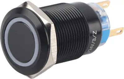 Produktbild von 19mm 12-24 V Ein/Aus schwarze wasserdichte Selbstverstärkungsriegel-Druckknopf Schalter Blau LED