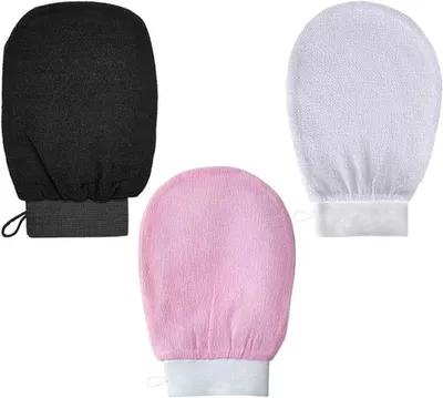 Exfolierende Handschuhset von 3 für eine sanfte Haut, Peeling und Entfernung von abgestorbenen Hautzellen