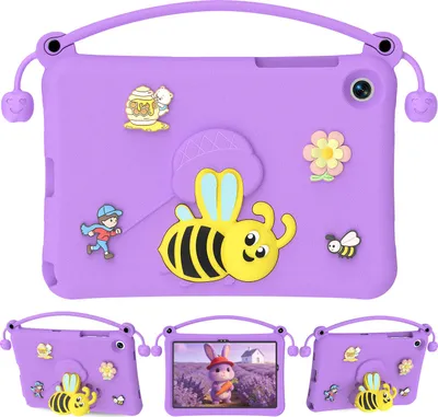 Image de Étui pour enfants pour Samsung Galaxy Tab S10 FE/Tab S9 FE/Tab S9/Tab S8/Tab S7, léger et résistant aux chocs, avec poignée et support en forme d'abeille Violet