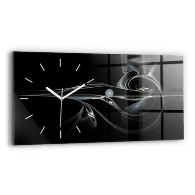 Obrázok produktu pre Wallfluent Hodiny - Obdĺžnikové Sklenené Nástenné Hodiny - Tichý Quartz Strojček - Nástenná Dekorácia Spálňa Kuchyň - Biele Ruky - 60x30 cm - Abstraktný dym