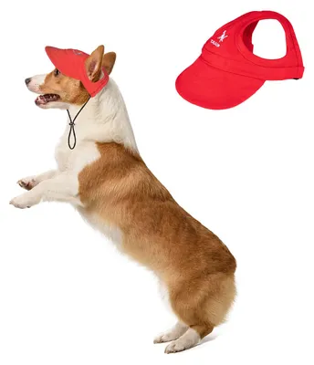 Immagine prodotto di Cappello regolabile per cani con aperture per le orecchie - Berretto da baseball estivo per cani di piccola taglia (rosso)