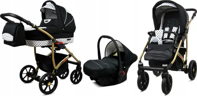 Produktbild von BabyLux® Largo | 3in1 Kinderwagen Set | Black Dots | Kombikinderwagen | Kinderwagenset | Buggy +