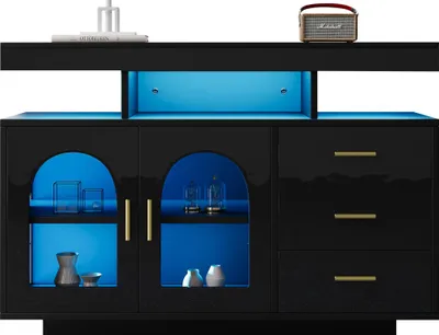 Immagine prodotto di Credenza LED a buffet, mobile bar da 120 cm, cassettiera, mobile da cucina con luci a 16 colori per la sala da pranzo