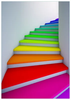Produktbild von Wallario Premium Glasbild, freischwebende Optik, kräftige Farben, Größe 100 x 70 cm Motiv Bunte Treppe