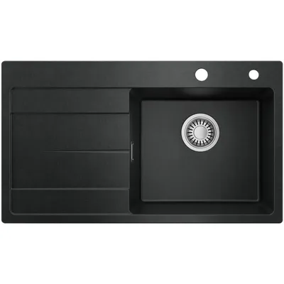 Produktbild von CECIPA Granitspüle & Küchenspüle 78 x 45 cm mit Abtropffläche Quarzkomposit Einbauspüle Schwarz Hitzebeständig Kratzfest mit Siphon Platzsparend