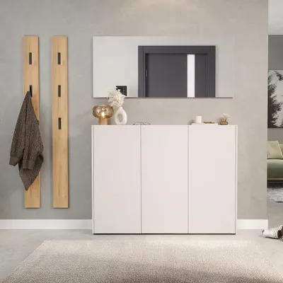 Produktbild von Garderobenset 4-teilig in kaschmir mit Eiche mit 2 Garderobenpaneelen, Modern, LAPUA-01