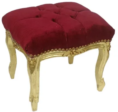 Obrázok produktu pre Casa Padrino Baroková podnožka Bordeaux červená / zlatá 45 x 40 x v. 35 cm - Ručne vyrobená baroková podnožka s trblietavými kameňmi - Nábytok v barokovom štýle