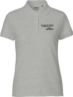 Produktbild von Huuraa Damen Polo Shirt Pfarrerin mit Herz M Sport Grey Bio Baumwolle Fairtrade Poloshirt Geschenkidee
