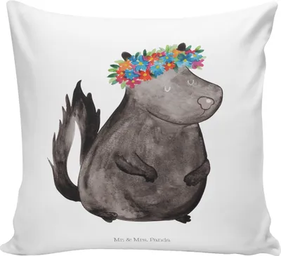 Produktbild von Mr. & Mrs. Panda kissen bedruckt Stinktier Mädchen - Weiß - Geschenk, kuschelkissen 40x40, Namaste, Kuschel, Deko, Wildtier, Raubtier, Skunk, Yoga, Zierkissen, Dekokissen