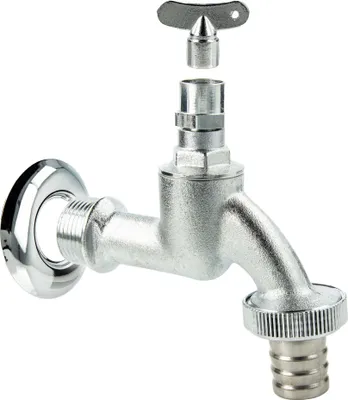Produktbild von tecuro Auslaufventil 3/4 Zoll, Steckschlüssel-Oberteil, Schlauchtülle, Wandrosette, MS mattverchromt