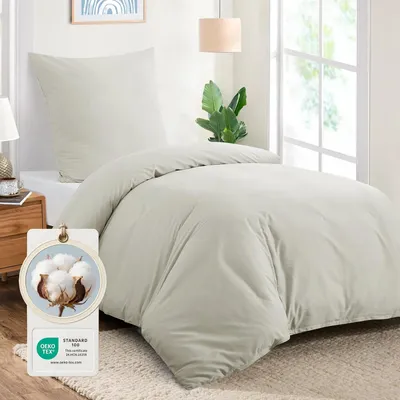 Imagen del producto de TRANKIELO® - Juego de ropa de cama 155 x 220 cm, algodón, color beige – Incluye funda de edredón y fundas de almohada – Oeko-TEX