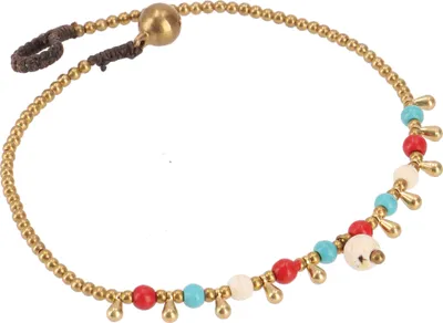 Produktbild von Fußkette Makramee mit Glöckchen, Boho Fußschmuck - Modell 21, Mehrfarbig, Baumwolle,Glasperlen,Messing, Fußketten & Bauchketten