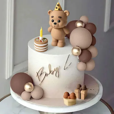 Productafbeelding van Teddybeer taartdecoratie doopjongen en meisje jaar - Bruin Teddybeer