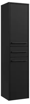 Produktbild von Badplaats Badezimmerschrank Florence 30 x 35 x 130 cm Schwarz Matt - Hoch Badschrank mit 2 Türen und 1 Schublade