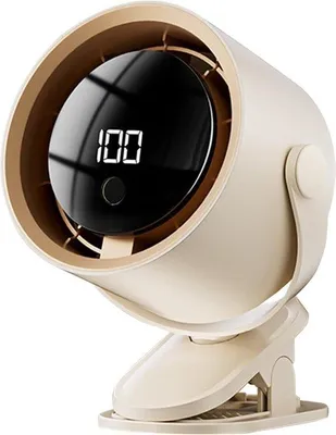 Produktbild von Kleiner Handventilator für Camping und Outdoor - 100 Geschwindigkeiten - USB-Ladbar - leise Klemmventilator mit LED-Anzeige - Beige