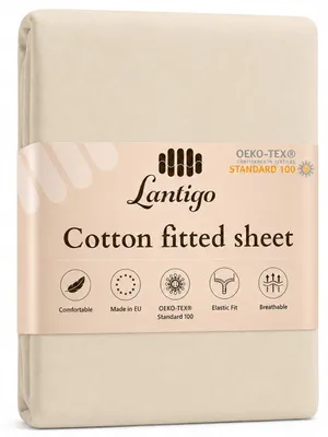 Produktbild von Lantigo Spannbettlaken 100 % Baumwolle Satin 220x200 cm Ecru, Rundumgummi