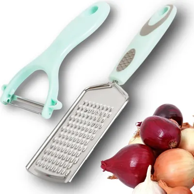 Produktbild von Reibe mit Sparschäler – 2er Set – Handreibe – Reibe – Zitronenreibe – Käsereibe – Ingwerreibe – Knoblauchreibe – Breite Reibe – Edelstahlreibe