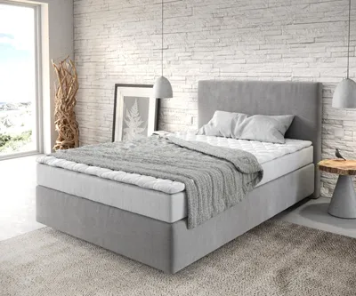 Produktbild von DELIFE Boxspringbett Dream-Well 120x200 cm Mikrofaser Grau mit Matratze und Topper