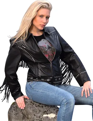 Produktbild von Damen Lederjacke Western Cowgirl Bikerin »BROOKLYN« Schwarz