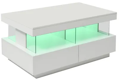 Image de Table basse - Table d'appoint - Table de salon - Table basse - Table pour salon - Blanc brillant - Éclairage LED